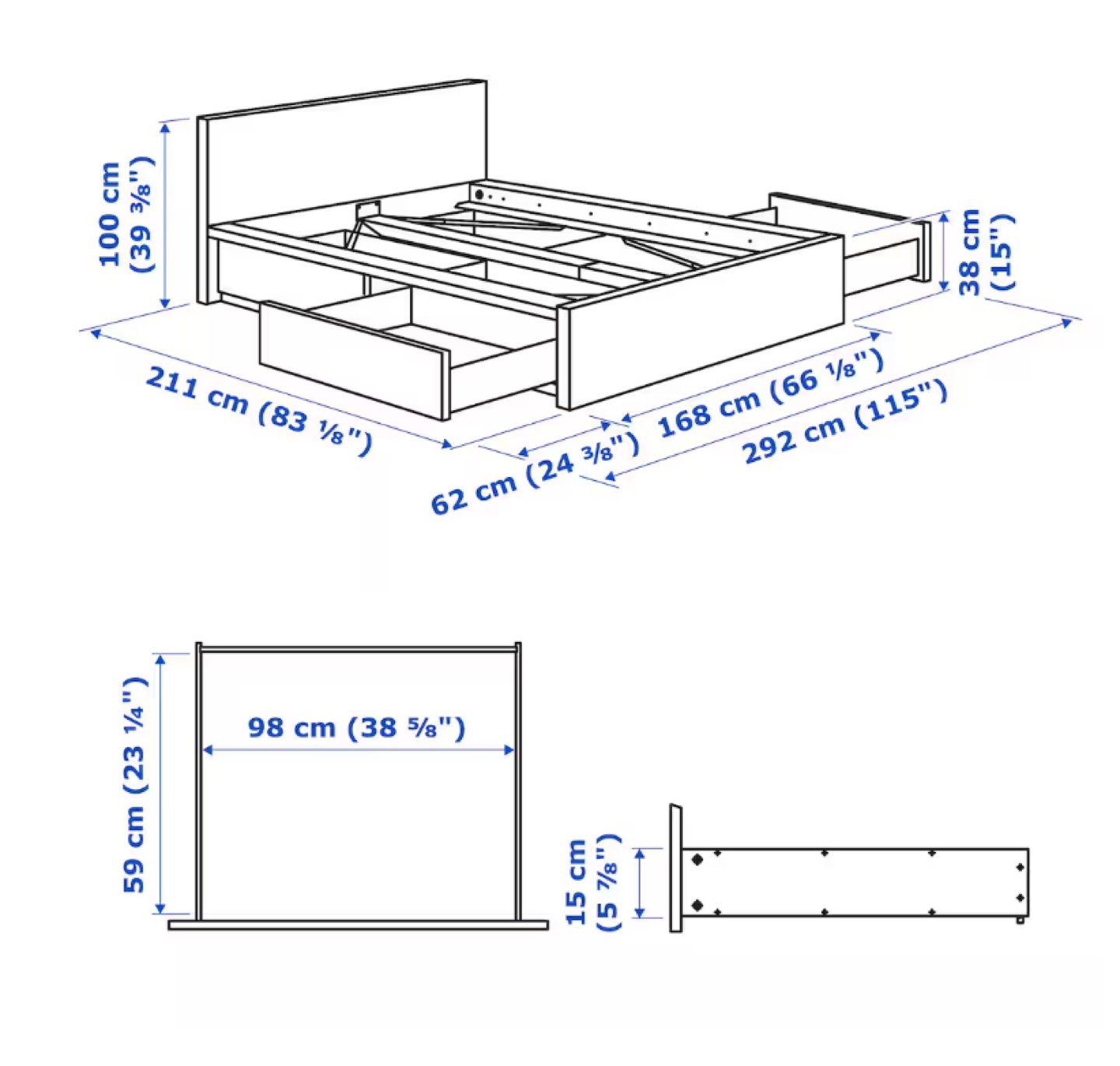 IKEA MALM Black-Brown Queen Bed Frame with Storage - photo 4