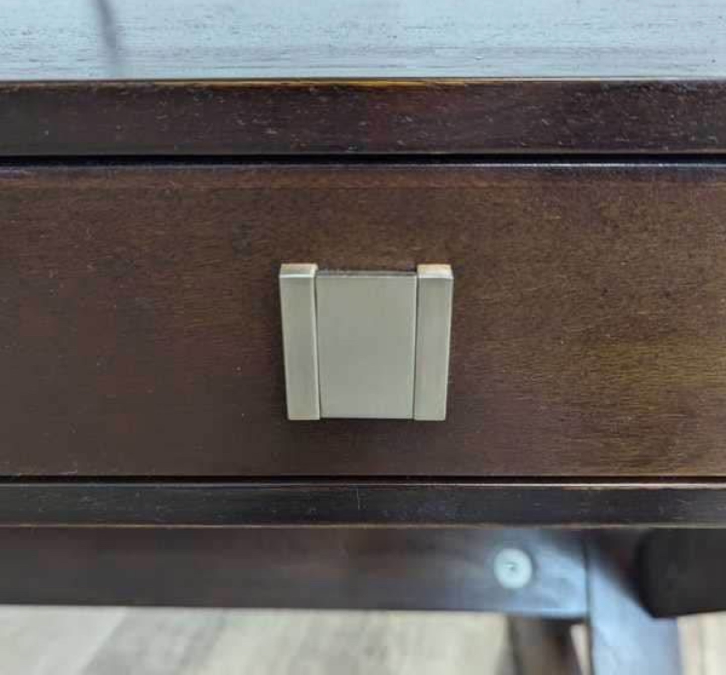 Dark Brown Wooden Desk with Three Drawers and X-Shaped Legs - photo 5