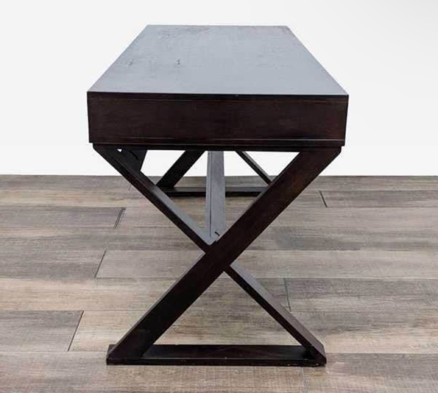 Dark Brown Wooden Desk with Three Drawers and X-Shaped Legs - photo 2