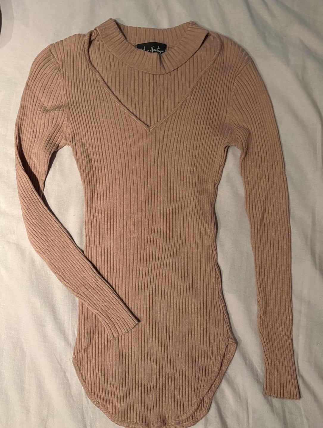Ribbed Knit Choker Neck Sweater - Size Large