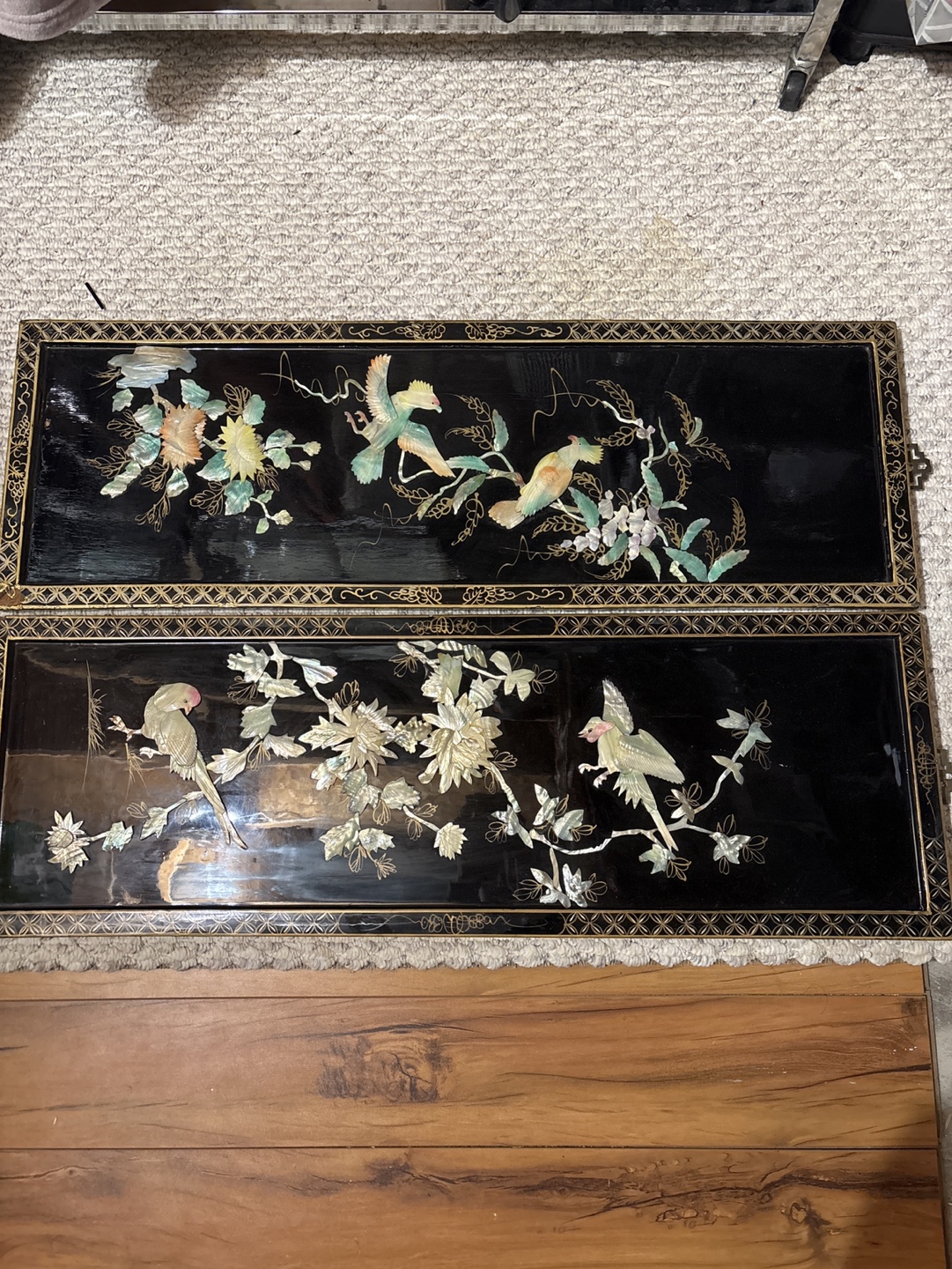 Vintage Asian-Style Black Lacquer Panels