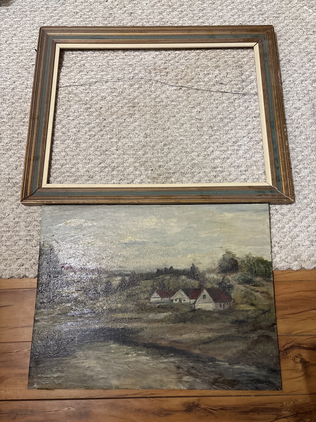 Vintage Landscape Painting with Frame