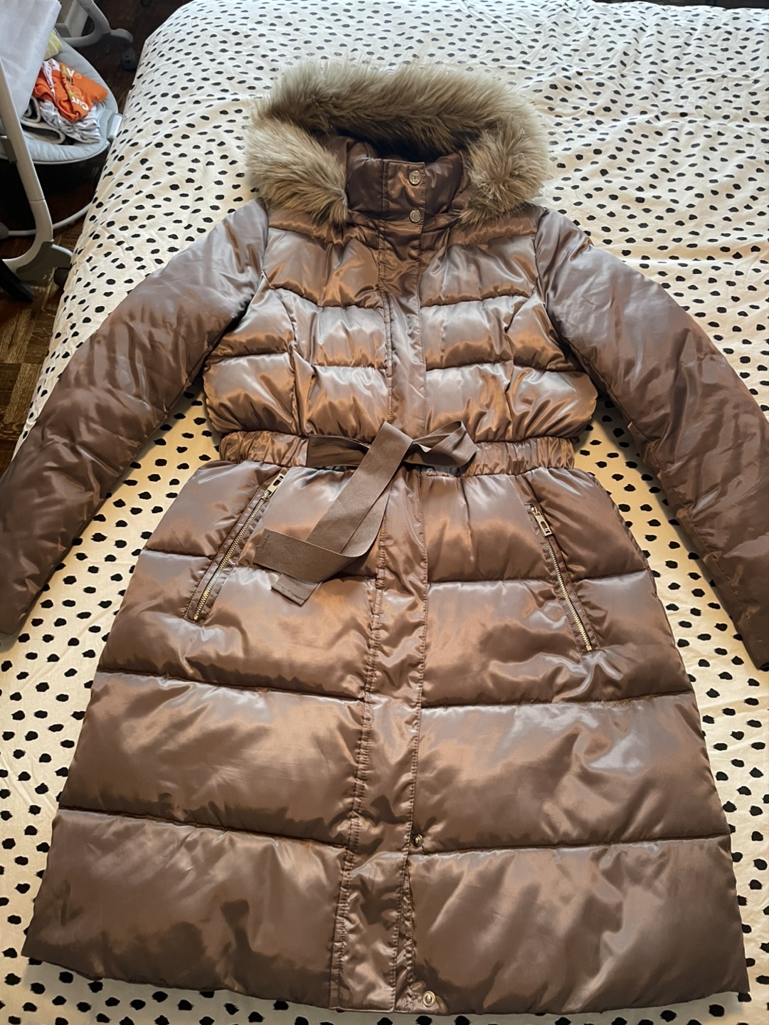 Women's Long Puffer Jacket with Faux Fur Hood