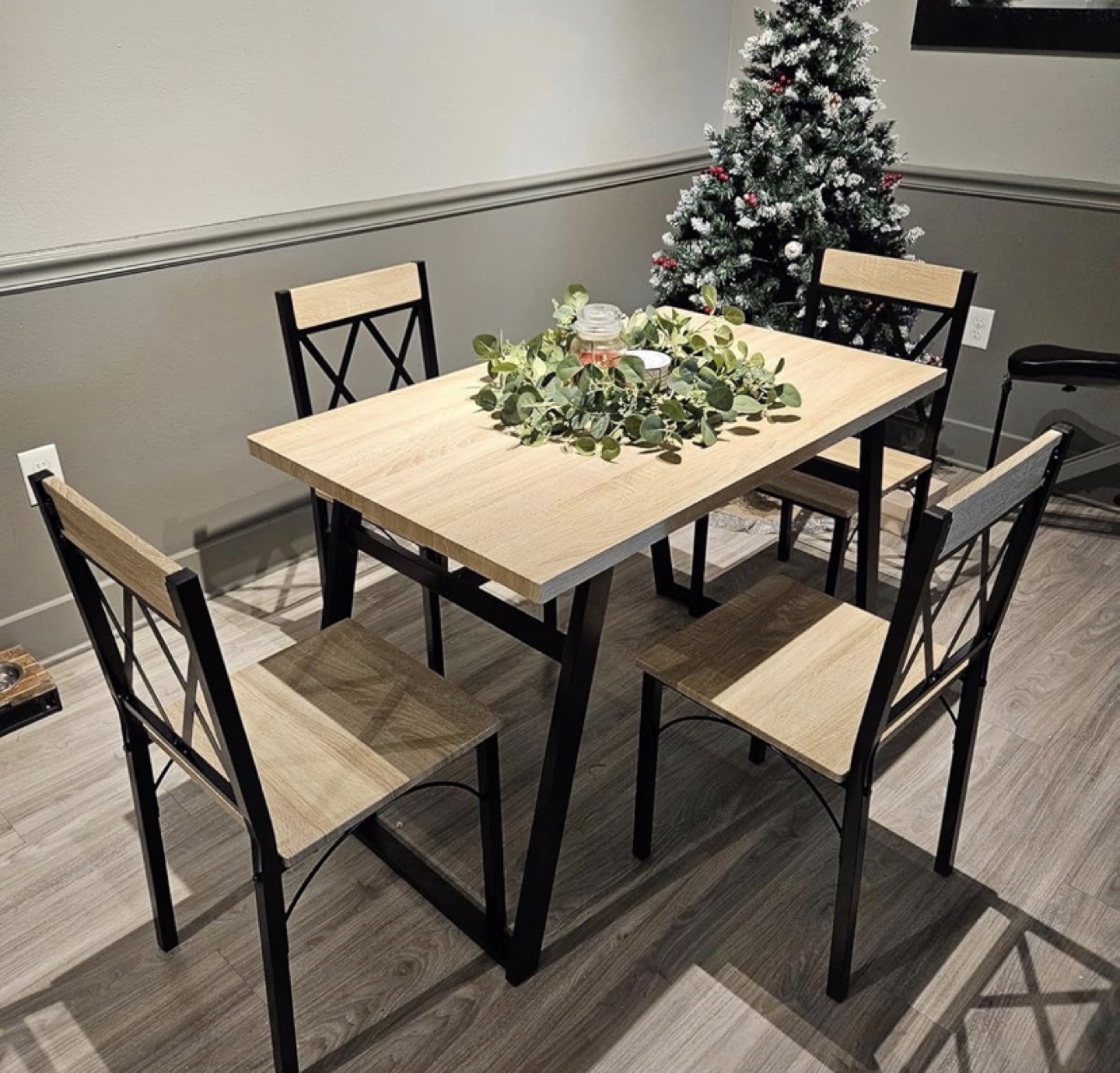 5-Piece Dining Set with Black Metal Legs and Light Wood Top - photo 4