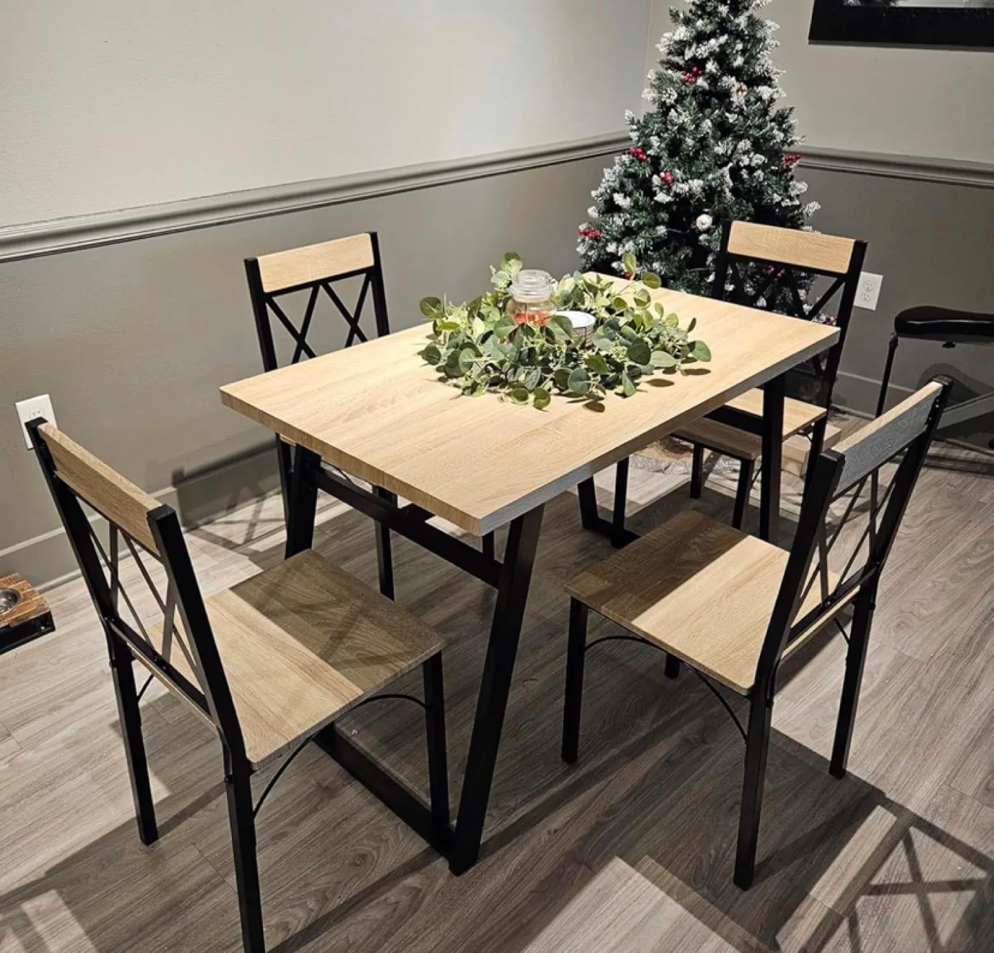 5-Piece Dining Set with Black Metal Legs and Light Wood Top image indicator(4)