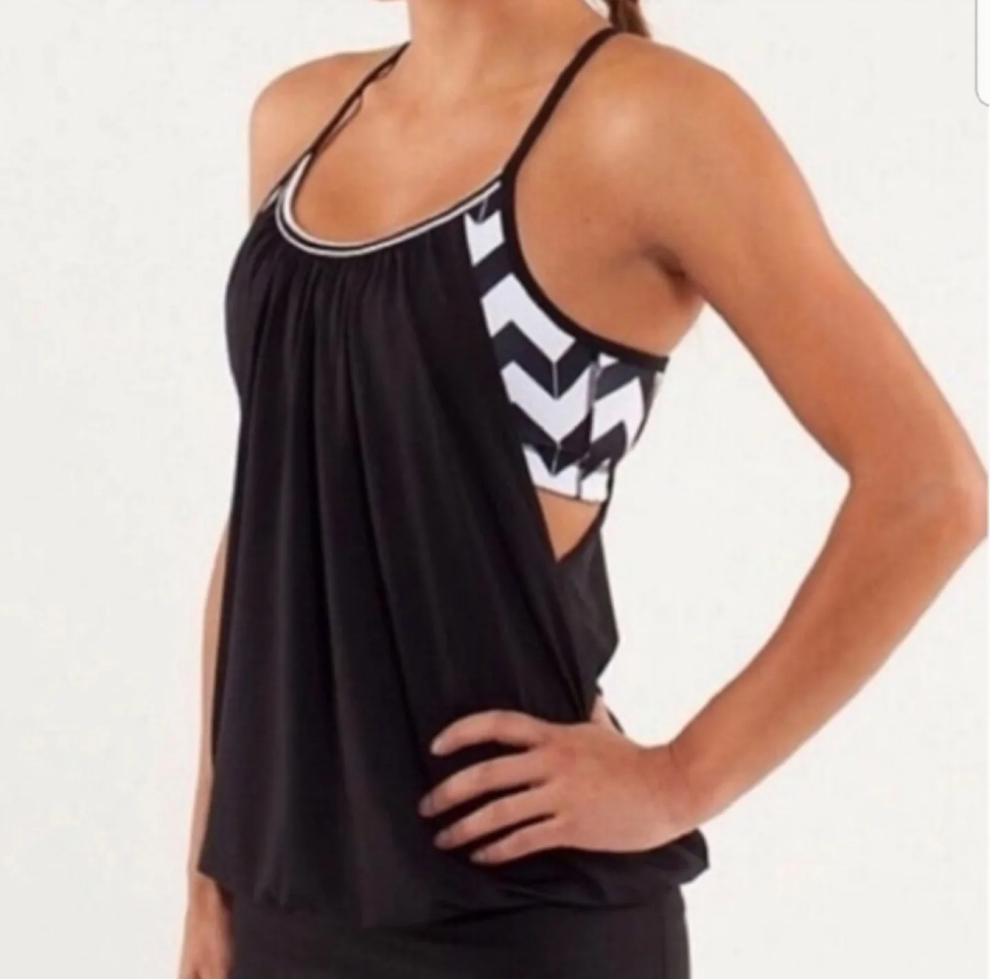 Lululemon No Limits Black and White Chevron Tank Top image indicator(9)