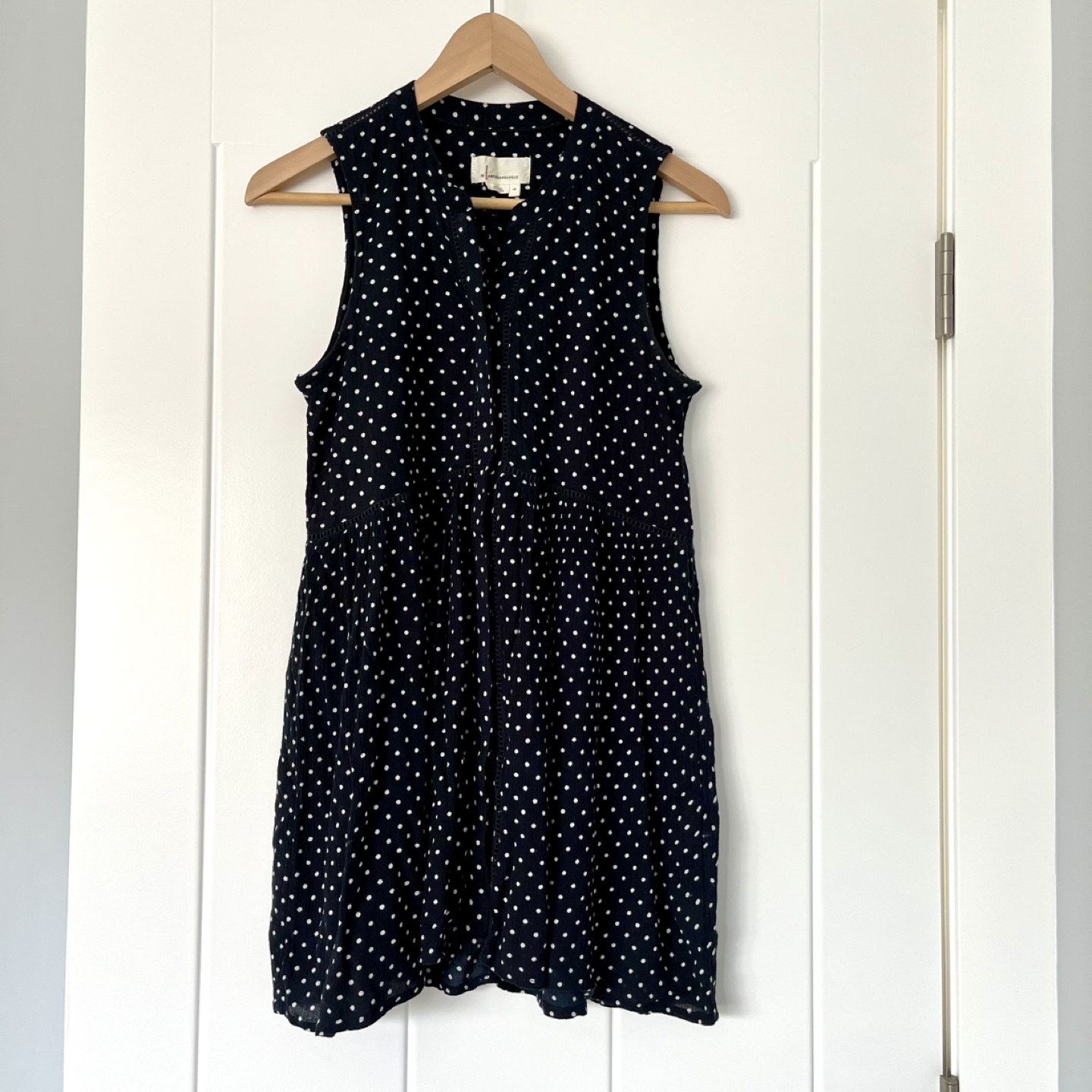 Anthropologie Polka Dot Sleeveless Button Tunic Top