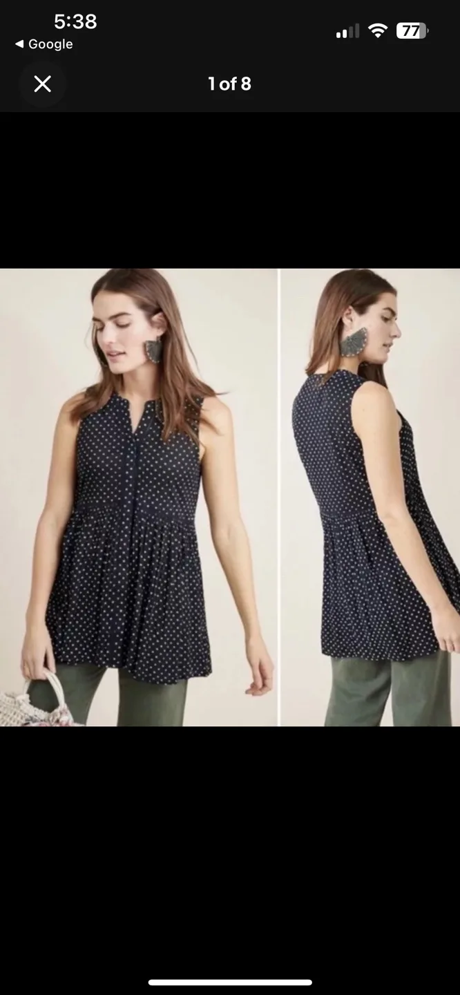 Anthropologie Polka Dot Sleeveless Button Tunic Top image indicator(10)