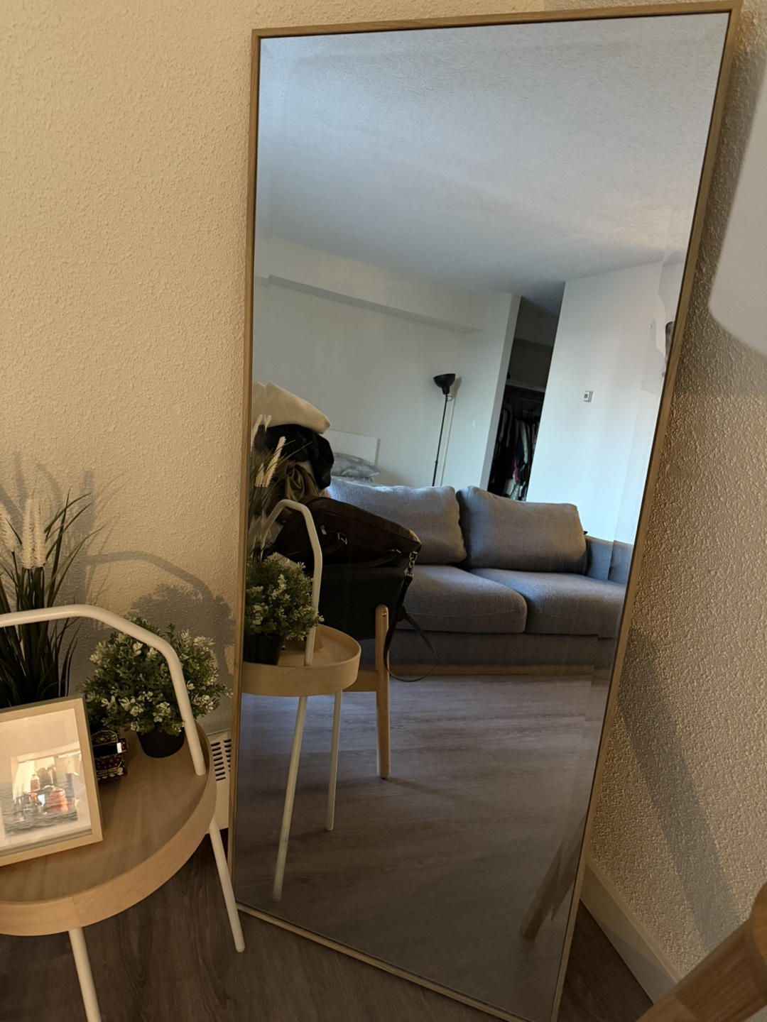 Full-Length Mirror with Light Wood Frame