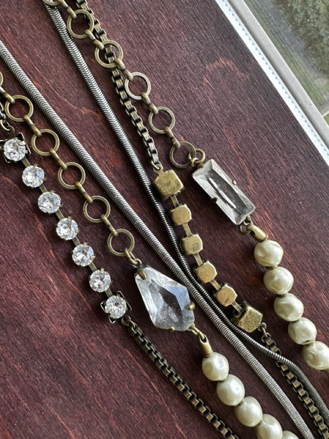 XKR Multi-Strand Necklace with Pearls and Crystals image indicator(3)