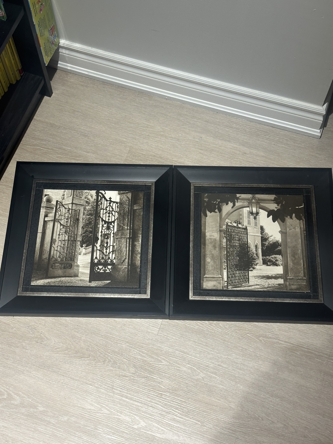 Pair of Framed Sepia-toned Gate Pictures