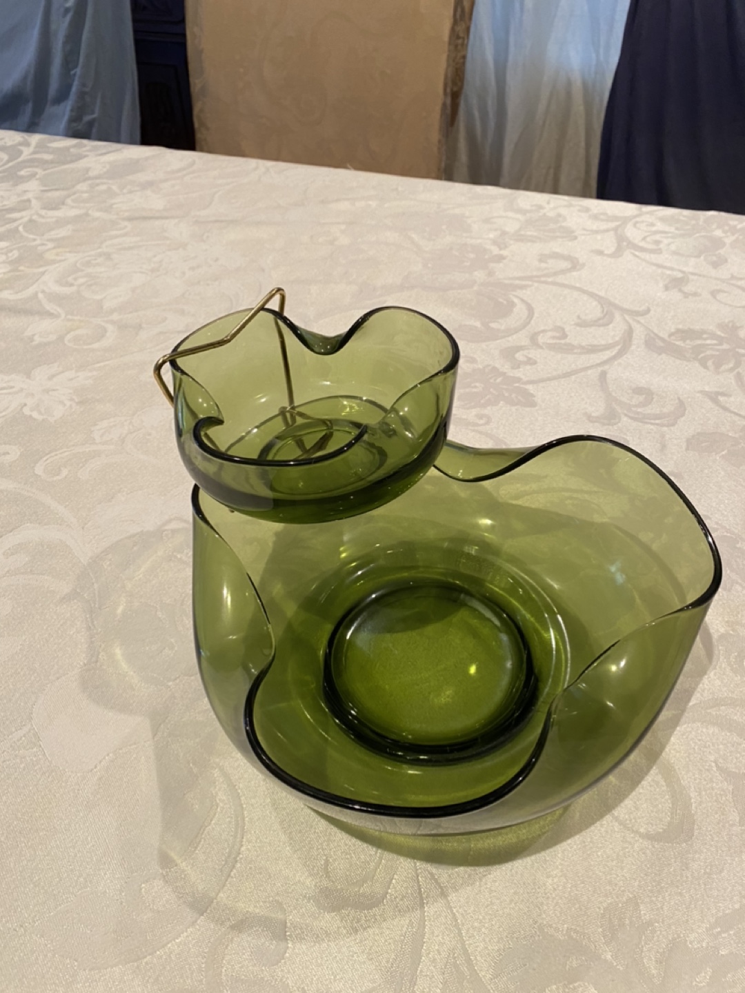Vintage Avocado Green Glass Snack Set