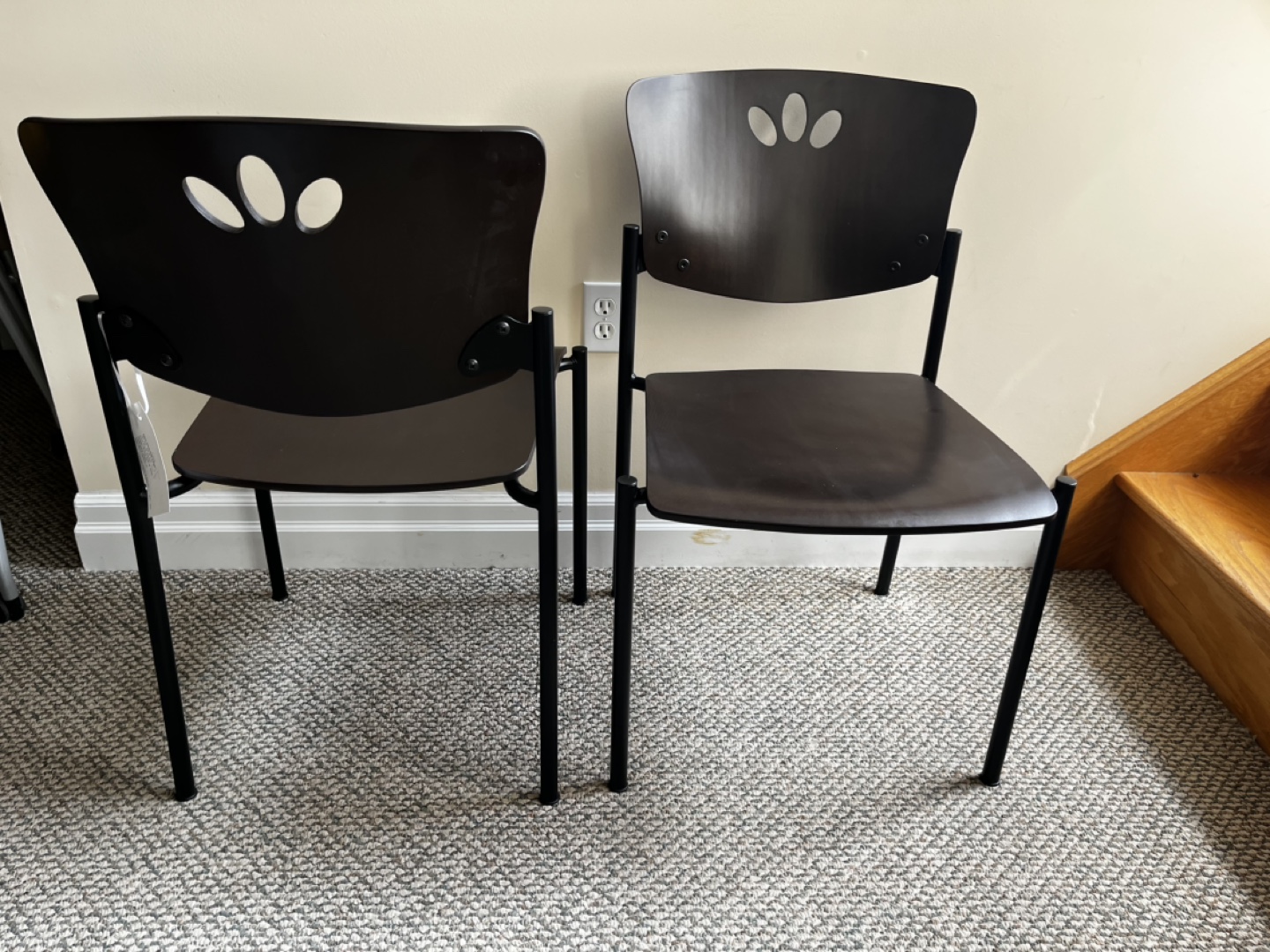 Pair of Dark Brown Wood and Black Metal Dining Chairs - photo 2