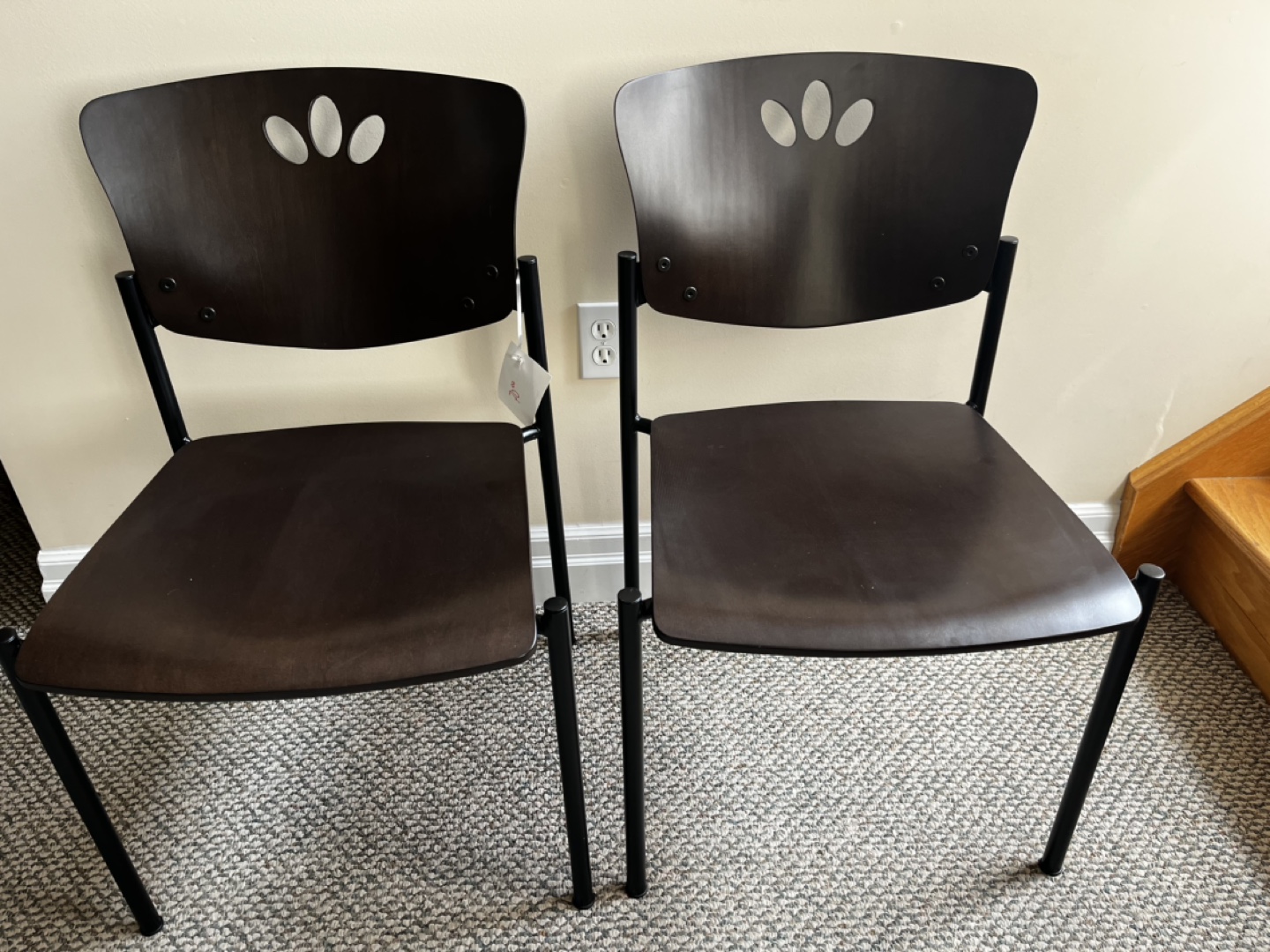 Pair of Dark Brown Wood and Black Metal Dining Chairs