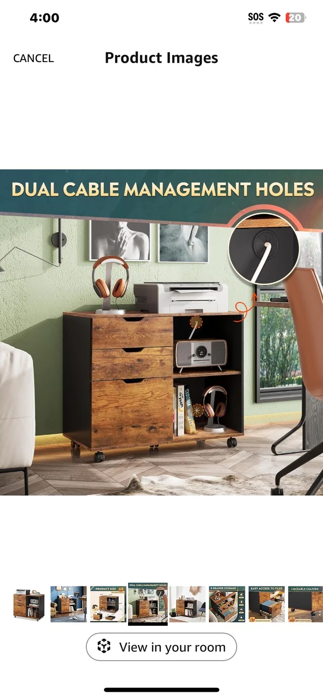 Mobile Lateral Filing Cabinet - Rustic Brown image indicator(3)