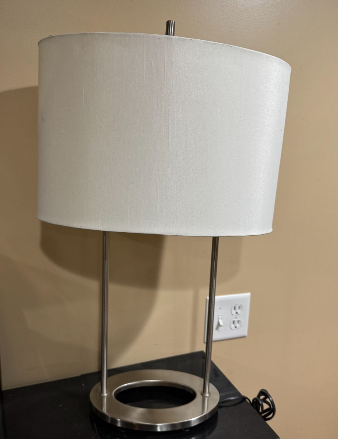 Preowned Modern Brushed Nickel Table Lamp with Oval Shade