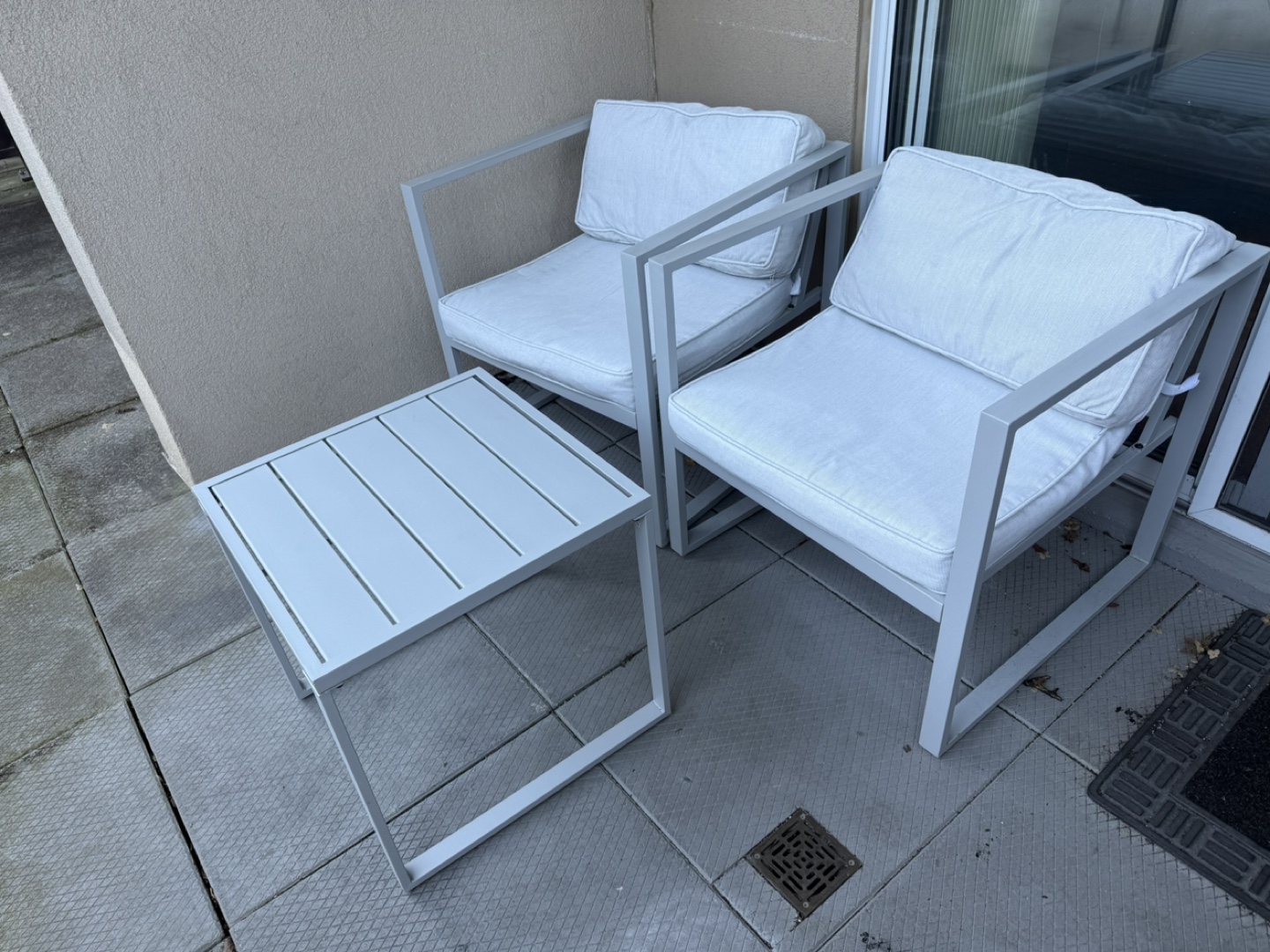 Grey Outdoor Patio Set - 2 Chairs & Table