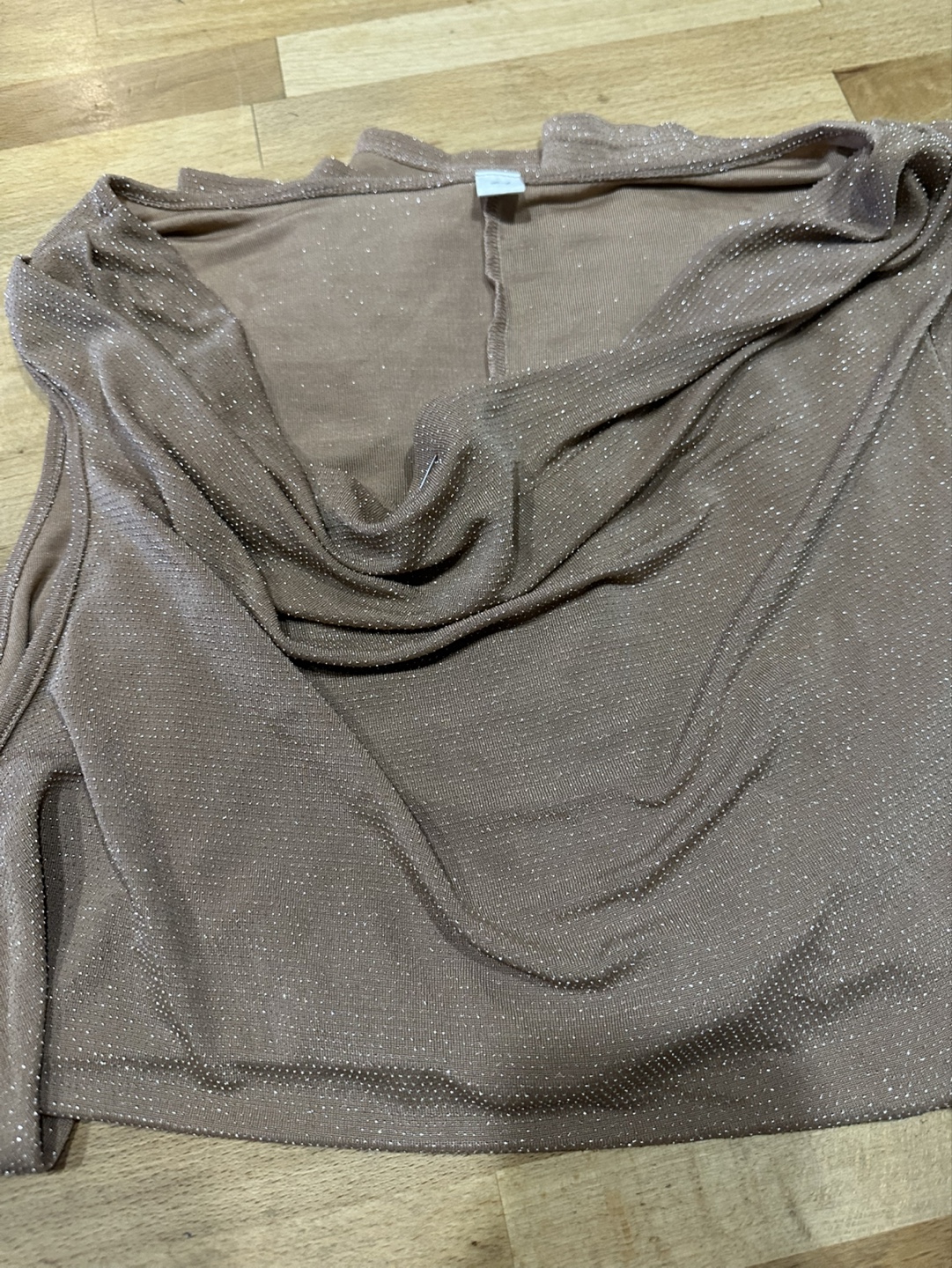 Women's sparkly taupe cowl neck sleeveless top
