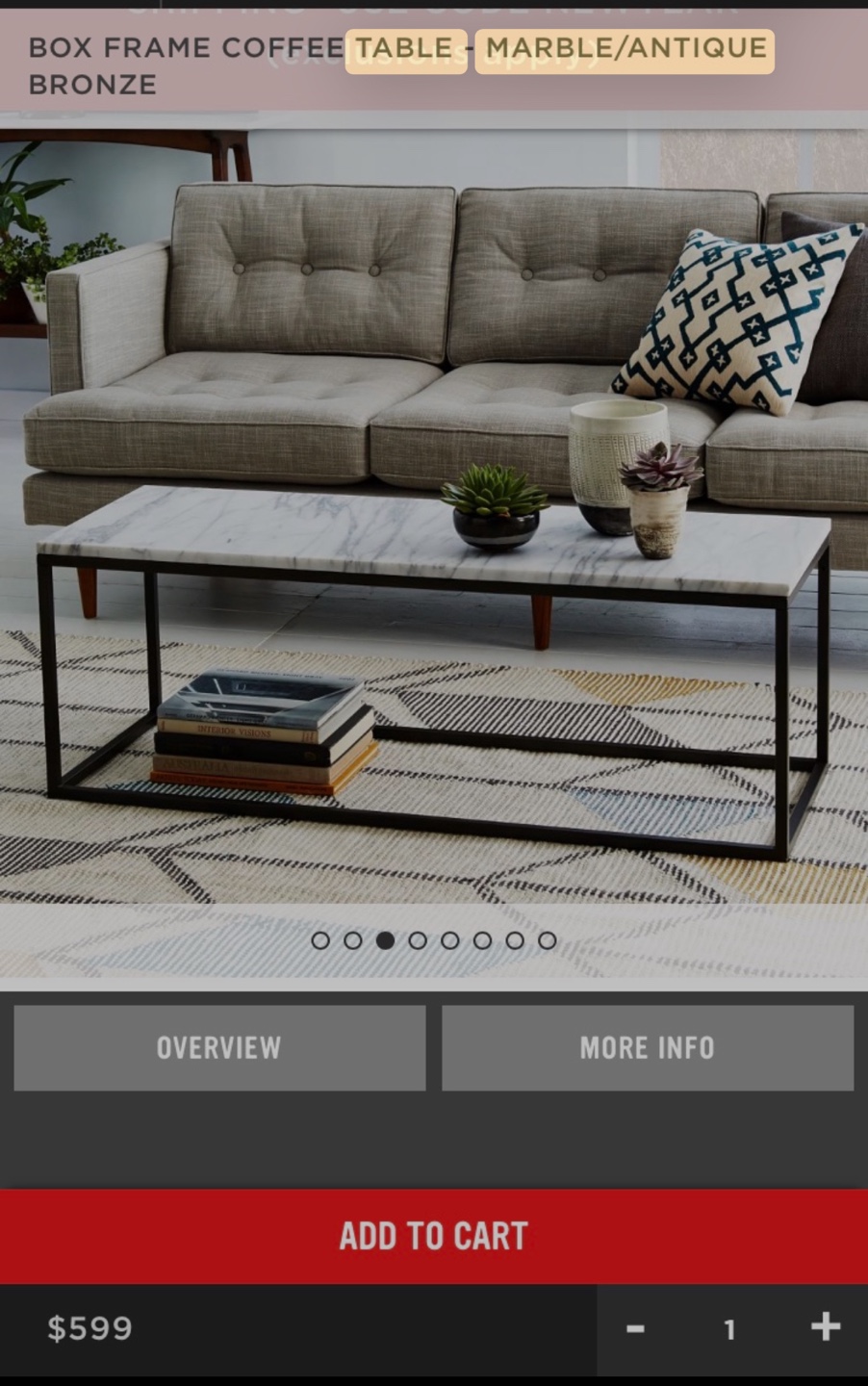 Marble Top Coffee Table with Black Metal Frame