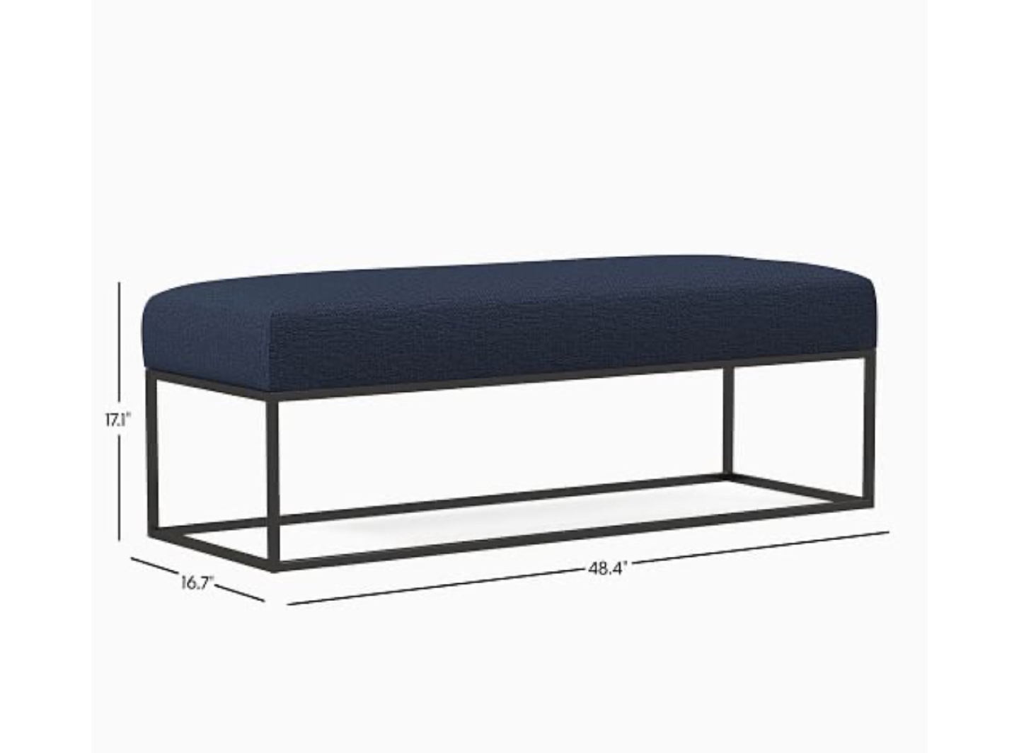 Navy Blue Velvet Upholstered Bench with Gold Metal Frame - photo 3
