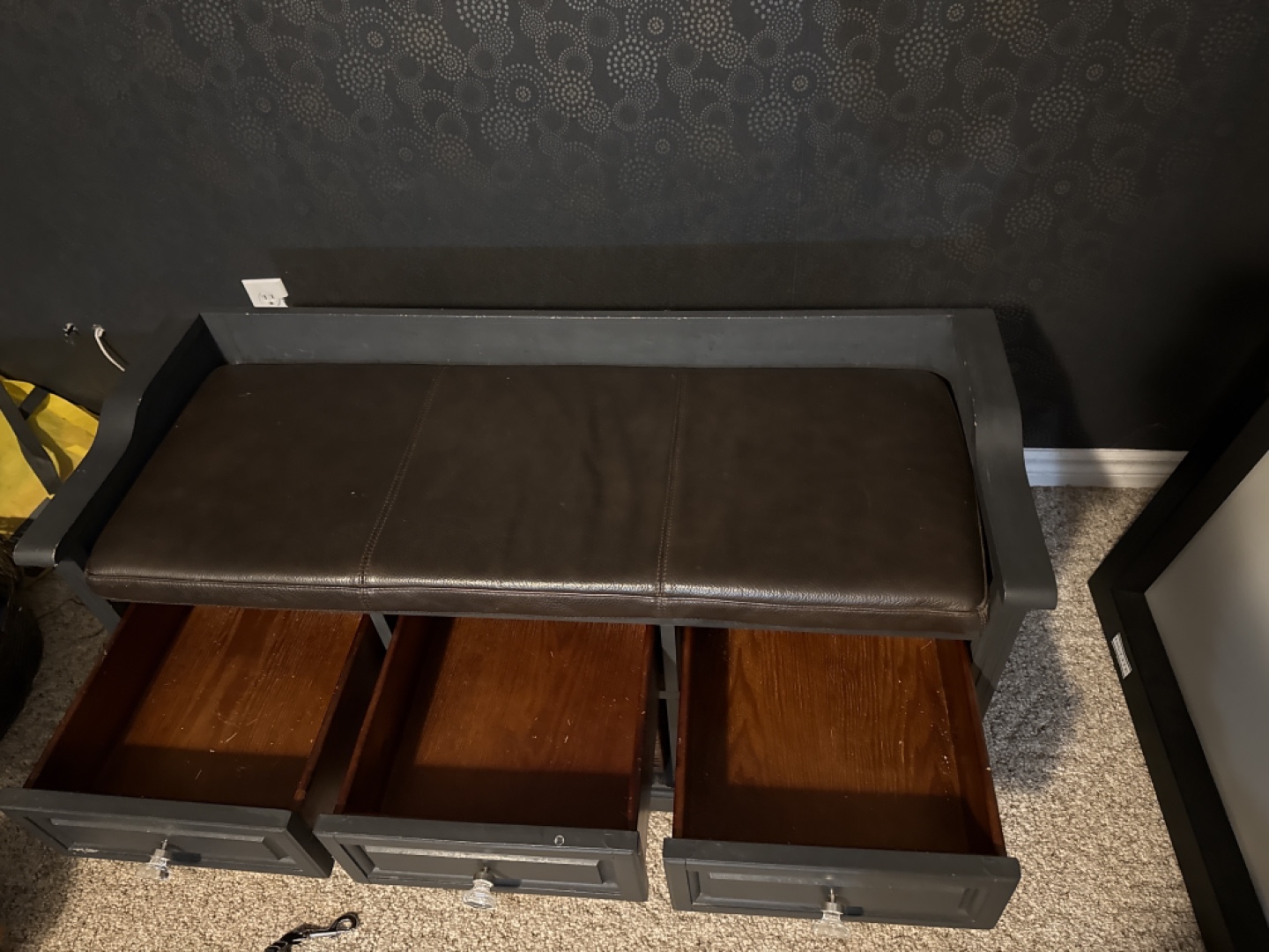 Dark Grey Storage Bench with Three Drawers and Baskets - photo 2