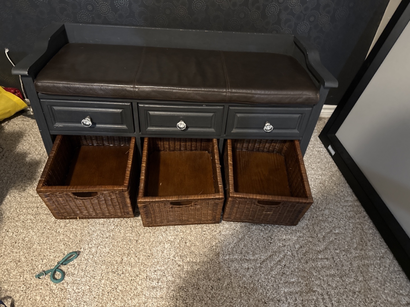 Dark Grey Storage Bench with Three Drawers and Baskets - photo 3