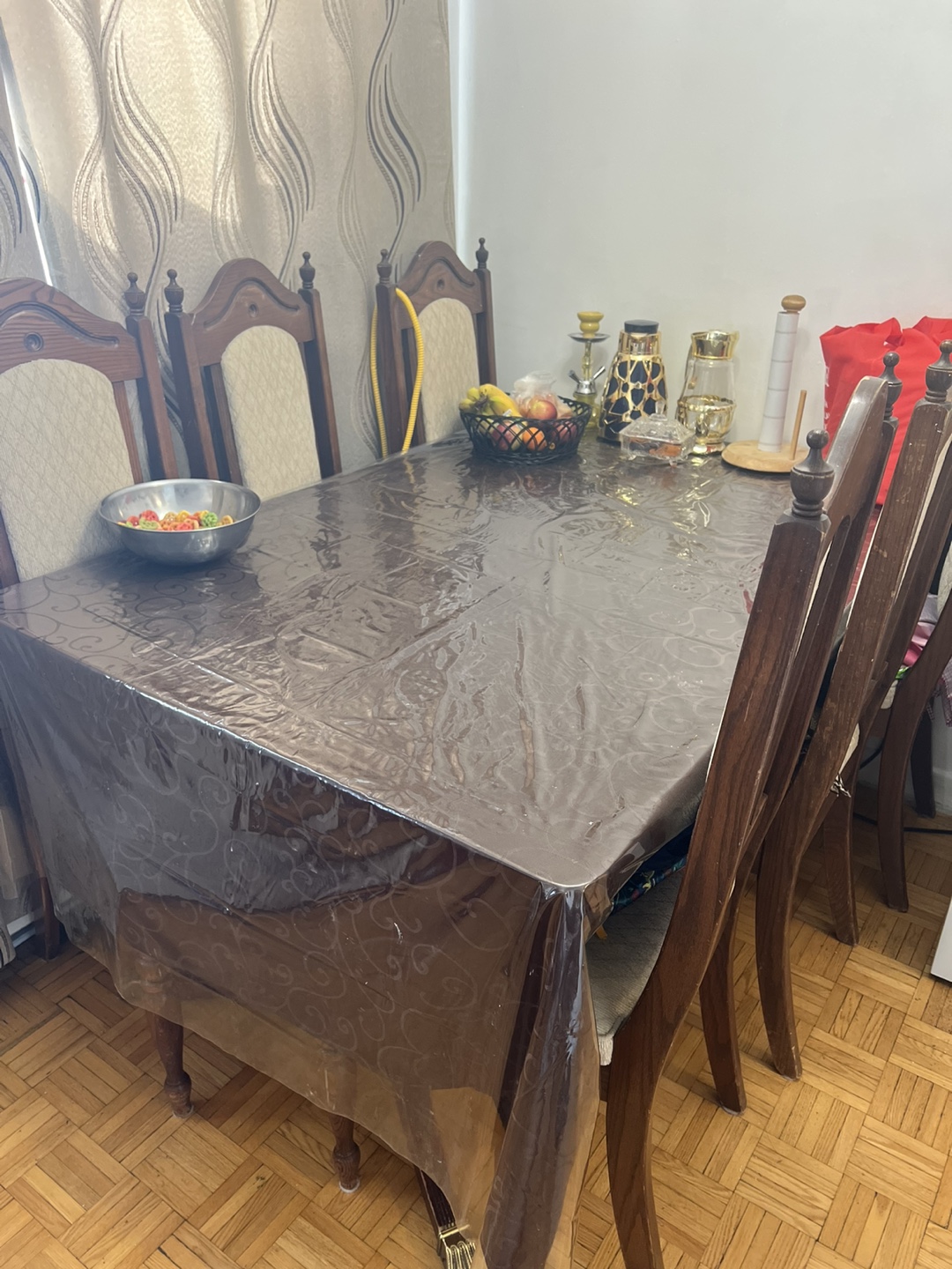 Solid Wood Dining Table Set with Six Chairs