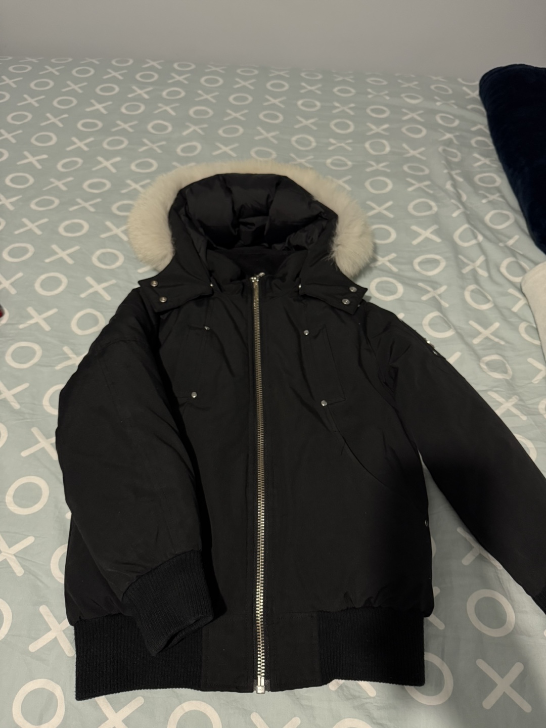Moose Knuckles for kids black bomber jacket with fur hood - photo 2