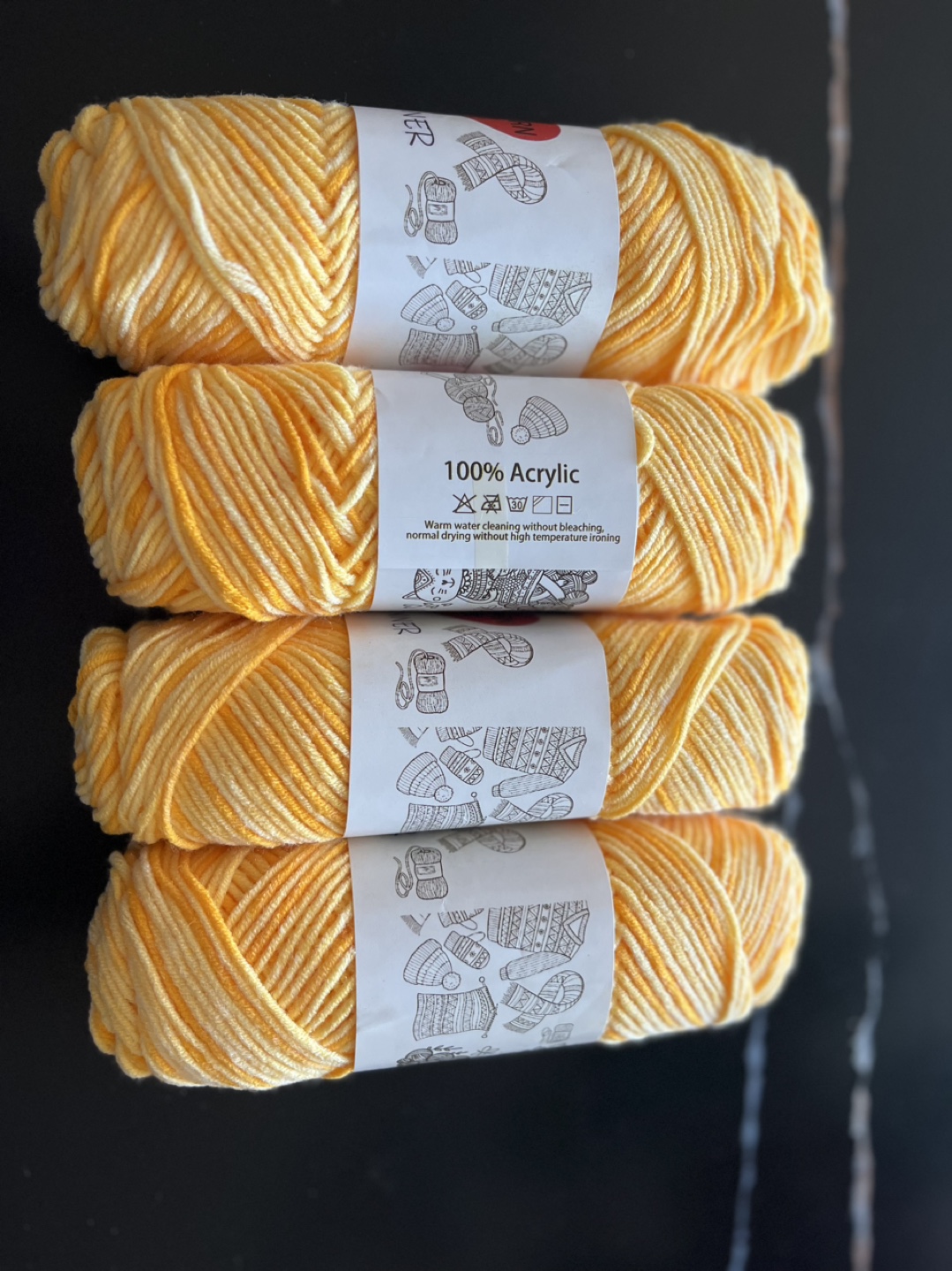 4 Skeins of Yellow Acrylic Yarn