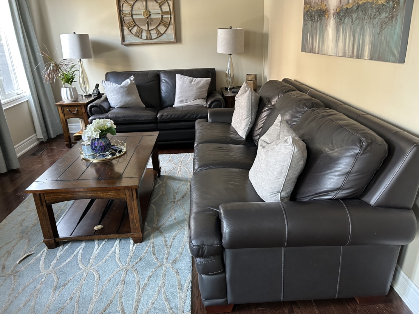 Dark Brown Leather Sofa and Loveseat Set - photo 3