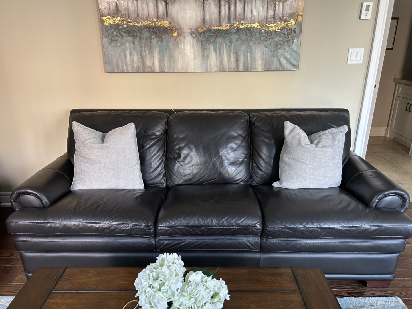 Dark Brown Leather Sofa and Loveseat Set - photo 5