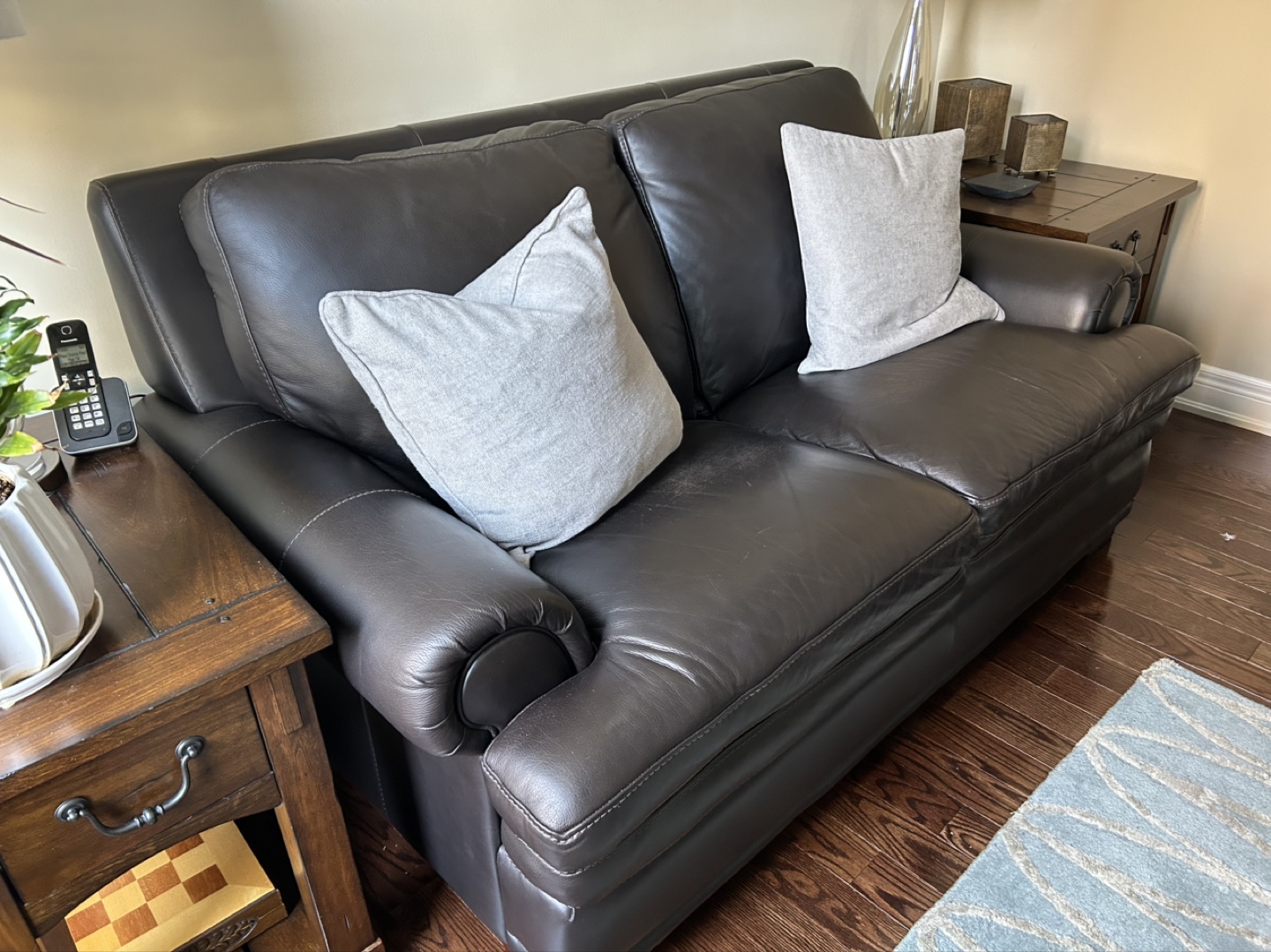 Dark Brown Leather Sofa and Loveseat Set