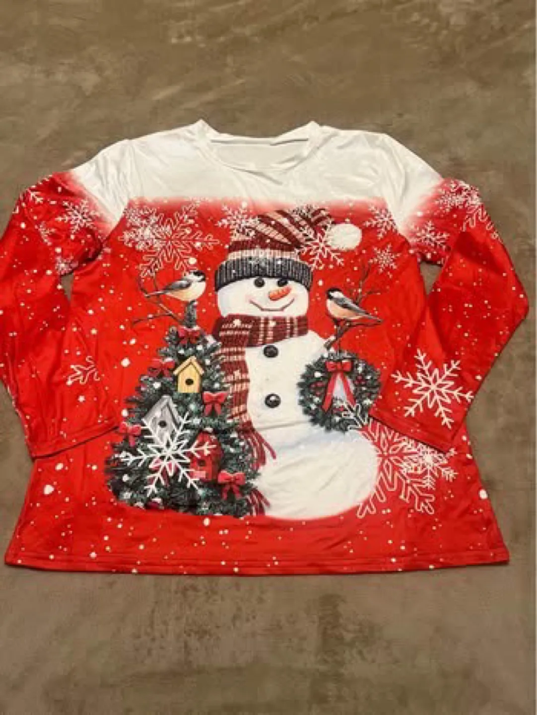 Women's Christmas T-shirt Long Sleeve Snowman Bird Print Holiday thumbnail