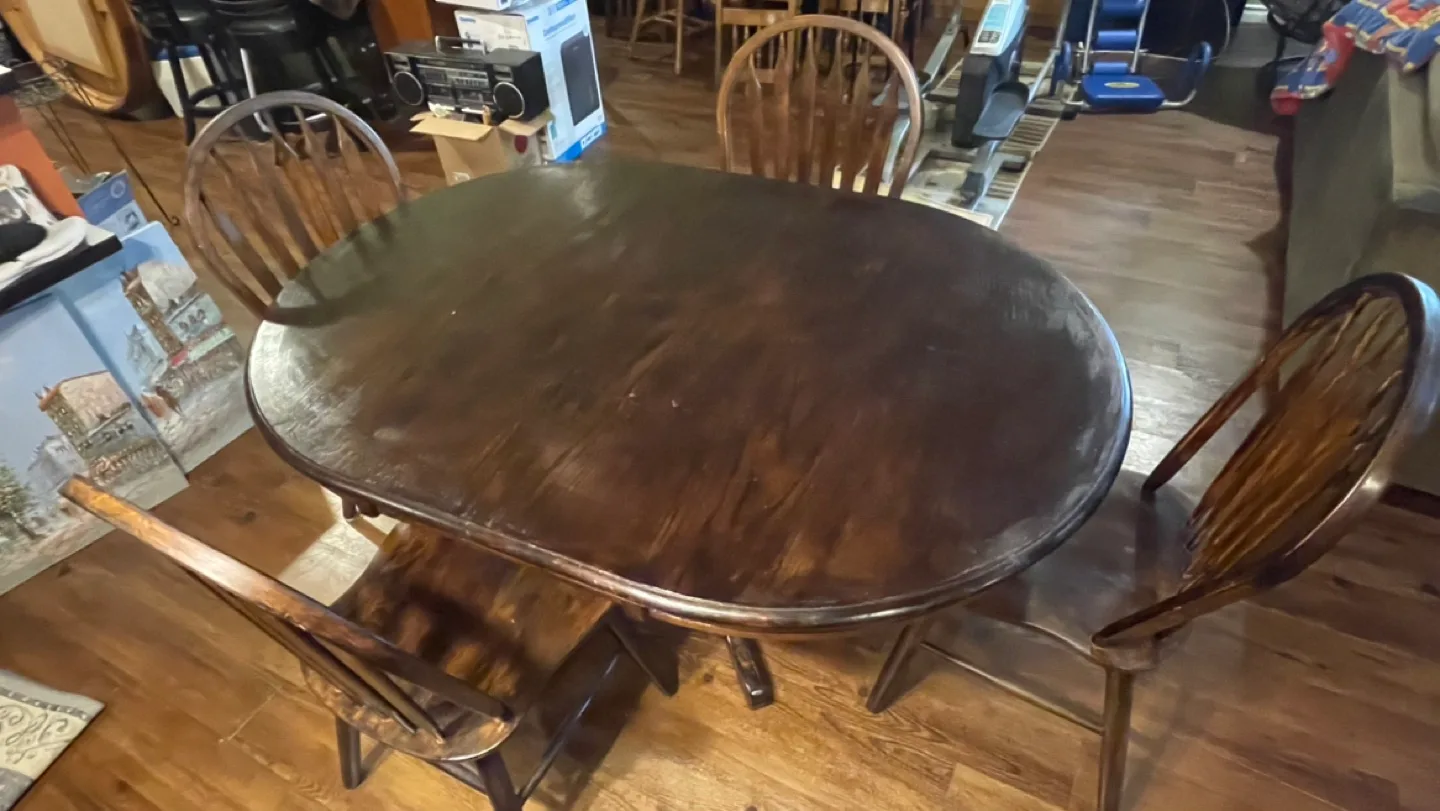 Dark Wood Oval Dining Table with 4 Chairs image indicator(4)