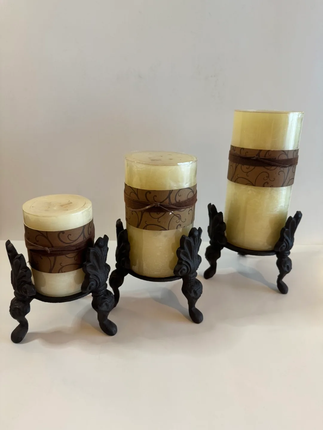 Set of Three Candles with Decorative Stands image indicator(3)
