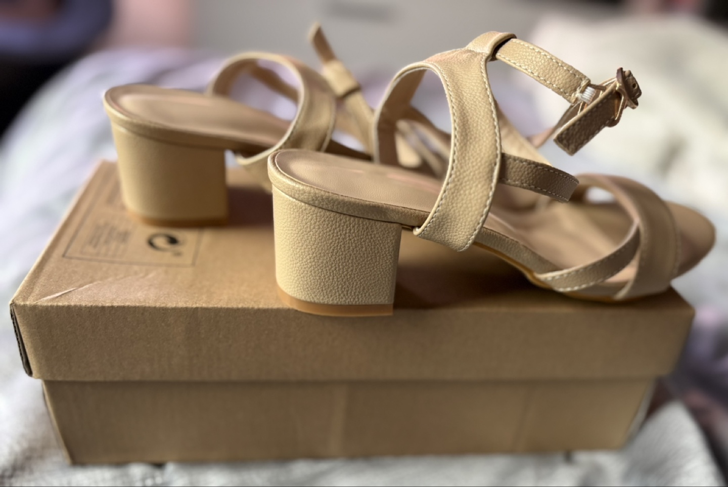 Beige Ankle Strap Block Heel Sandals - photo 2