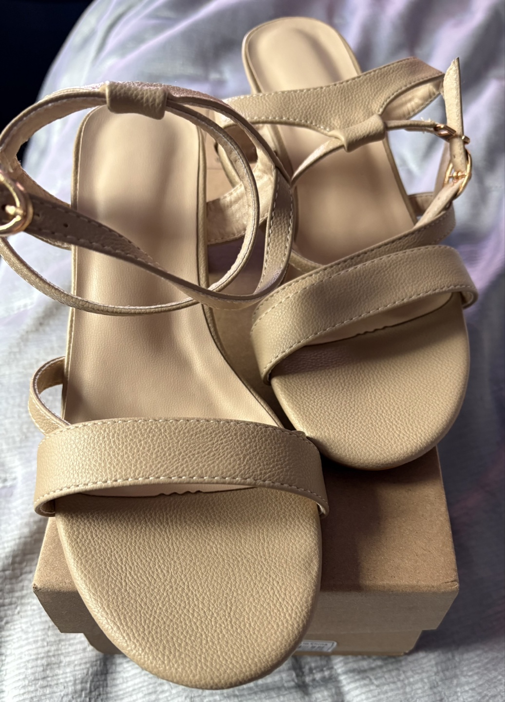 Beige Ankle Strap Block Heel Sandals - photo 3