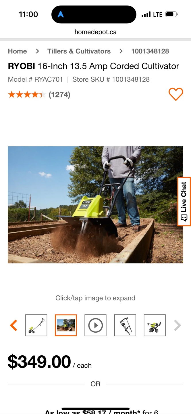 RYOBI 16-inch 13.5 Amp Corded Cultivator