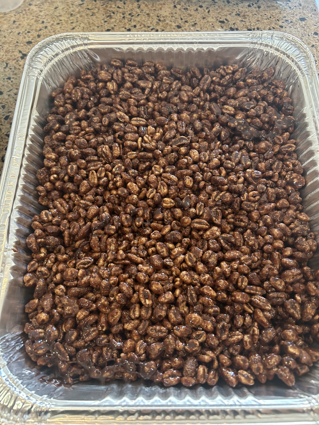 Homemade Chocolate Puffed Wheat Cake Squares