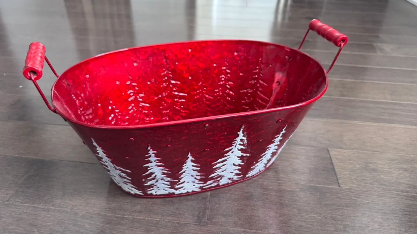 Red Metal Christmas Tub with Handles 💚 thumbnail