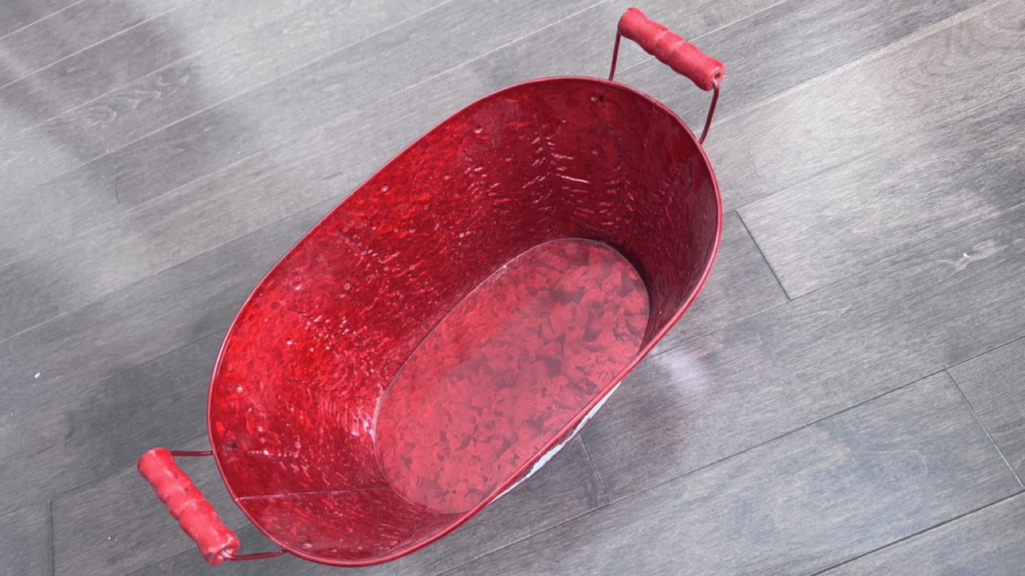 Red Metal Christmas Tub with Handles 💚 - photo 3