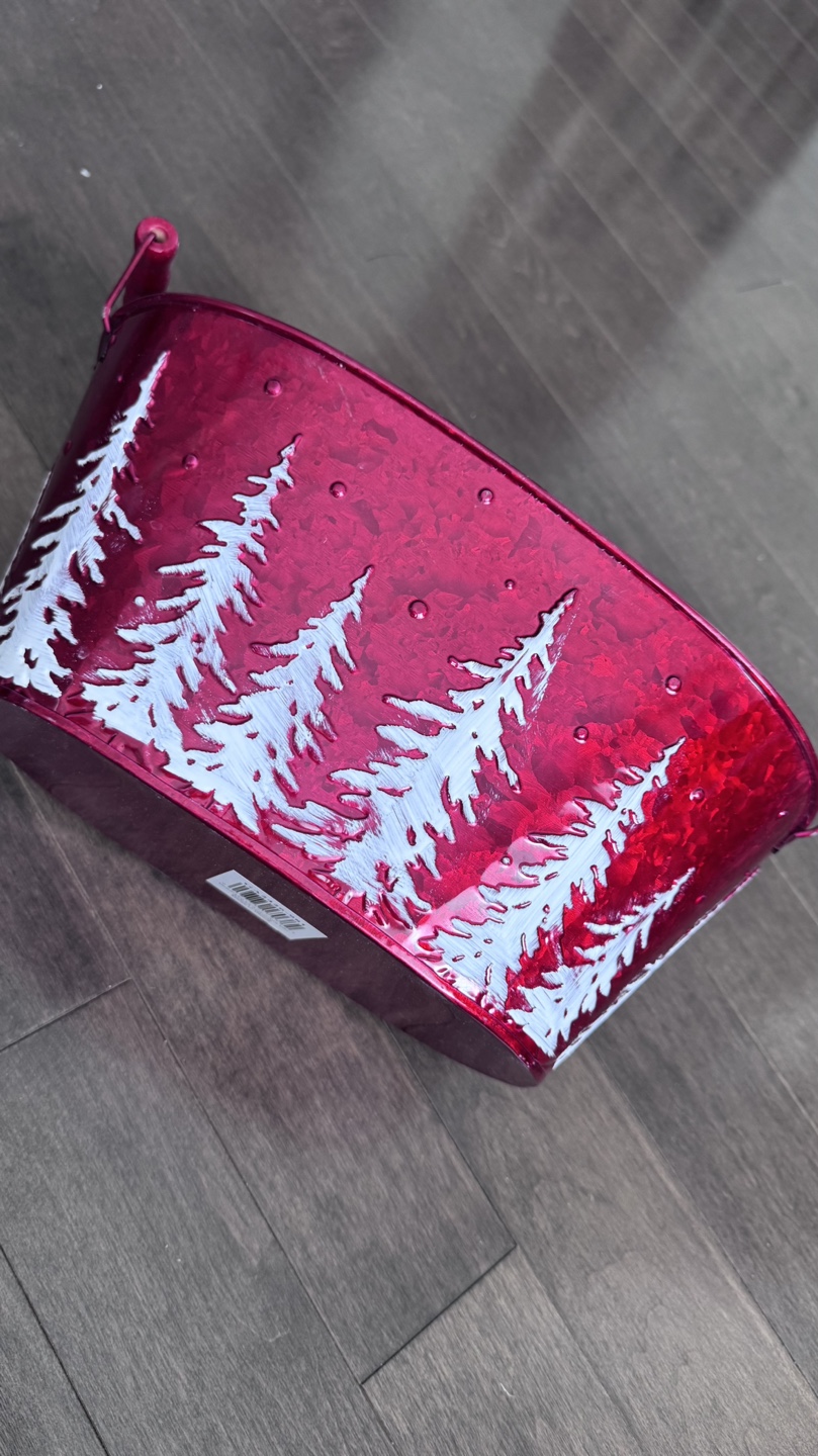 Red Metal Christmas Tub with Handles 💚 - photo 2