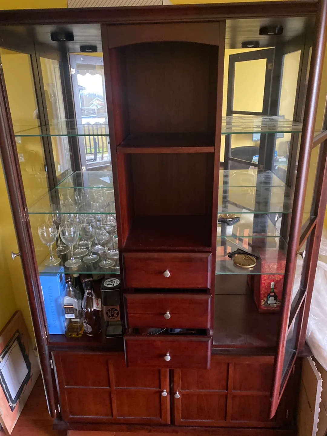 Large Cherry Wood Curio Cabinet with Glass Doors image indicator(2)