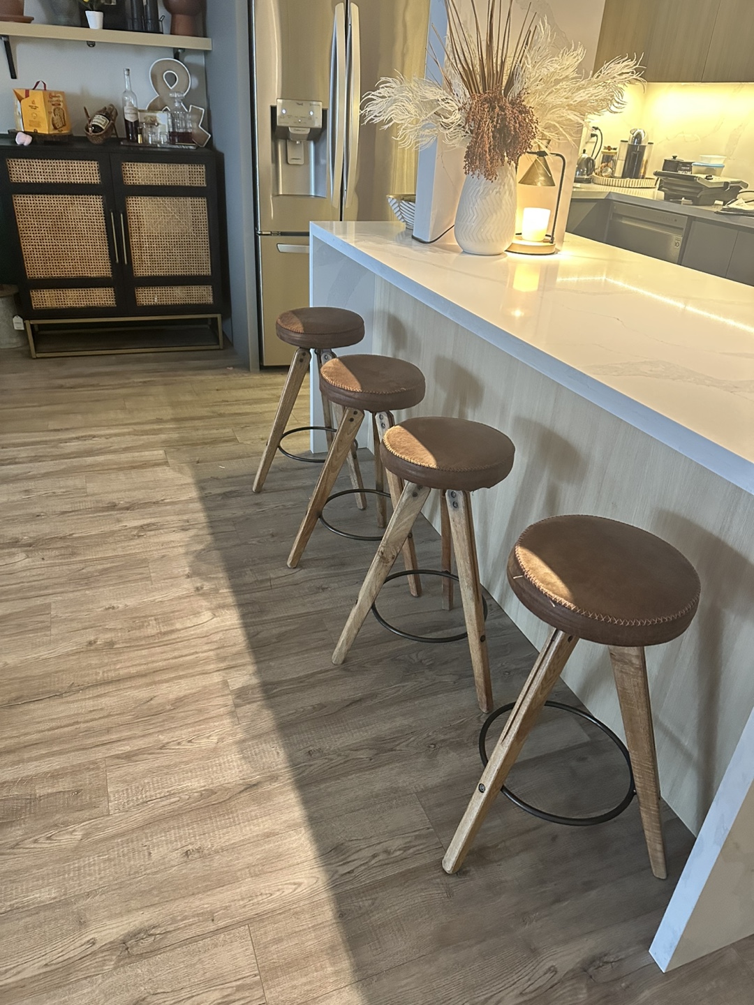 Pottery barn set of four Brown Leather Counter Stools