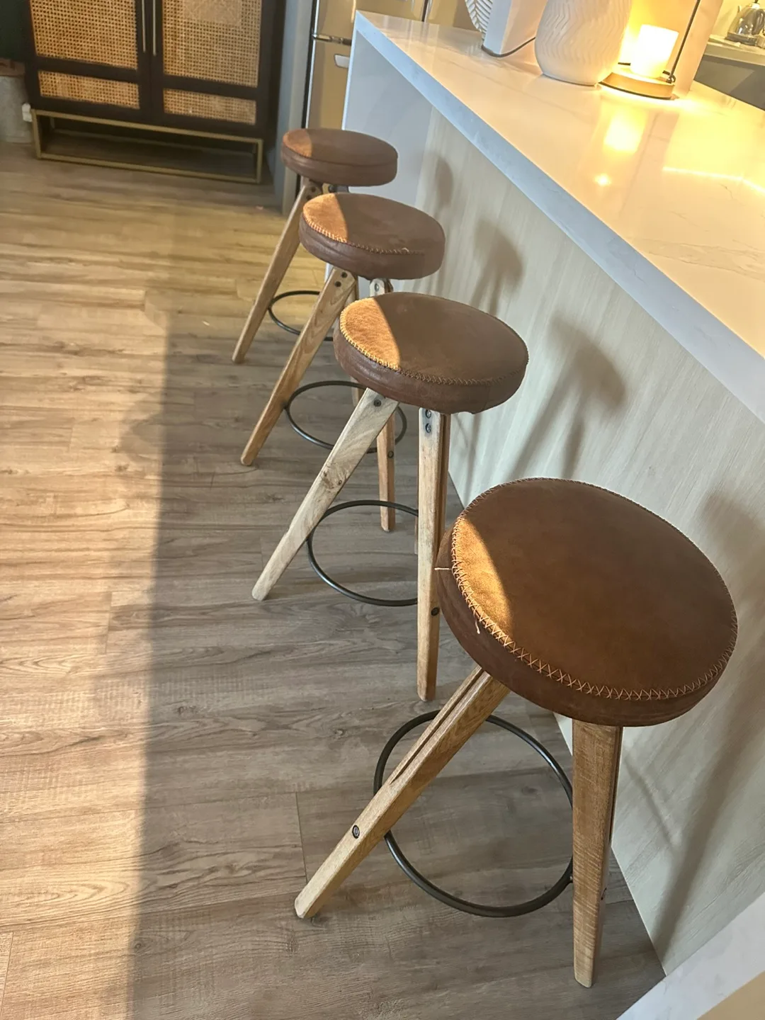 Pottery barn set of four Brown Leather Counter Stools image indicator(3)