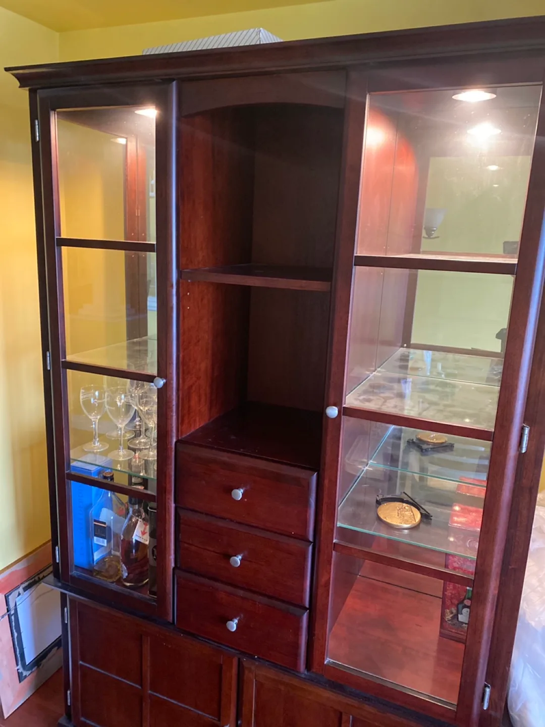 Large Cherry Wood Curio Cabinet with Glass Doors image indicator(3)