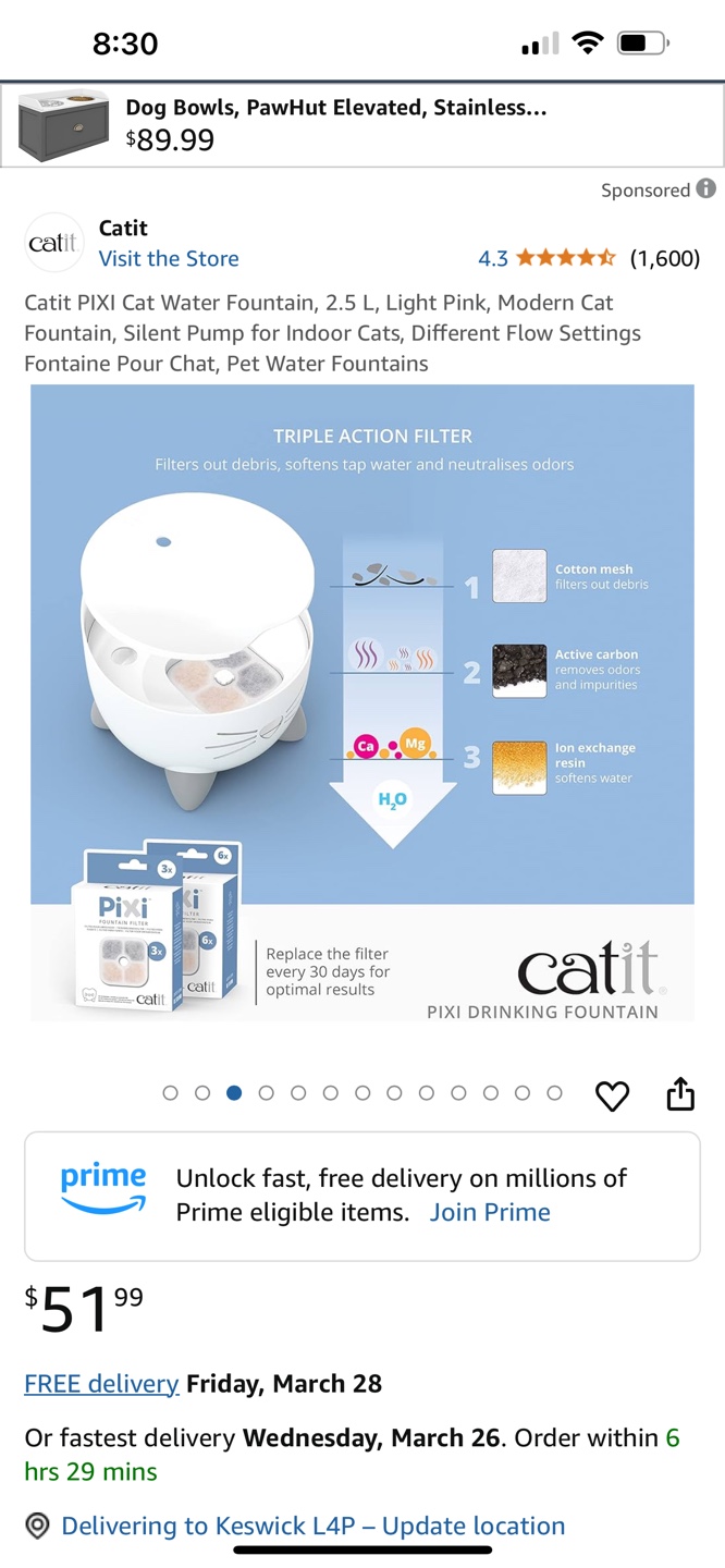 Catit PIXI Cat Water Fountain - Light Pink - photo 2