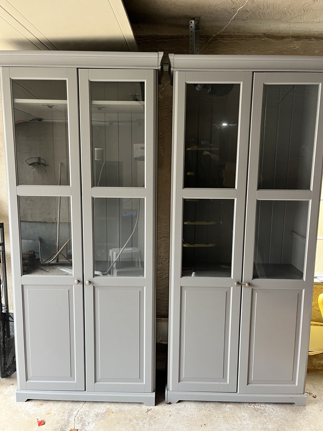 Pair of Grey Wooden Display Cabinets