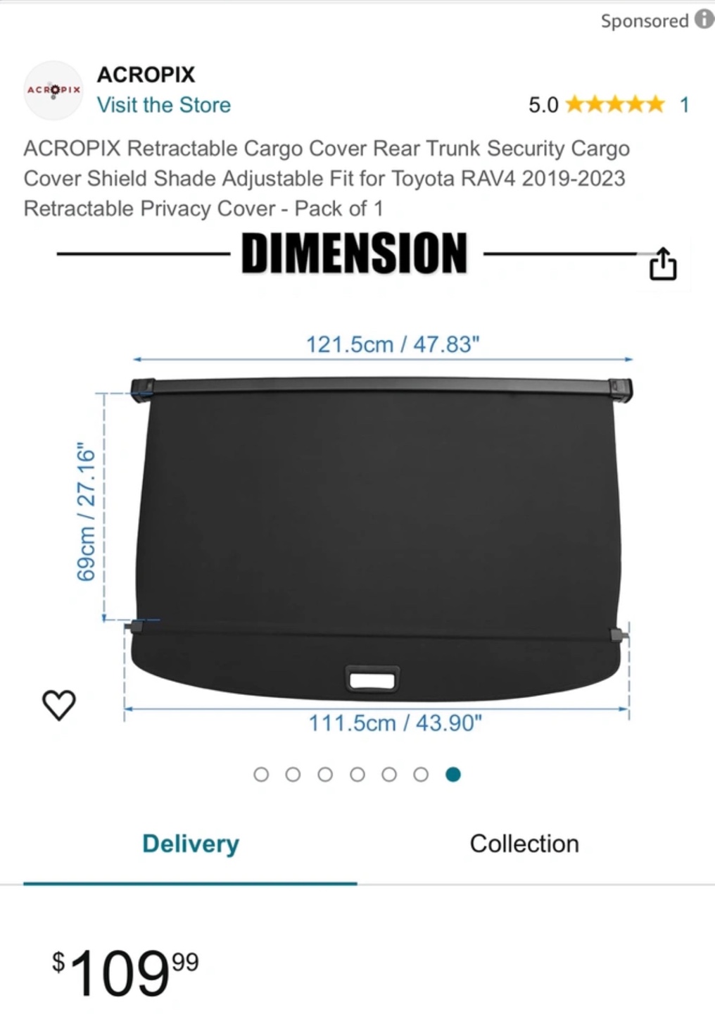 ACROPIX Retractable Cargo Cover for Toyota RAV4 2019-2023 - photo 4