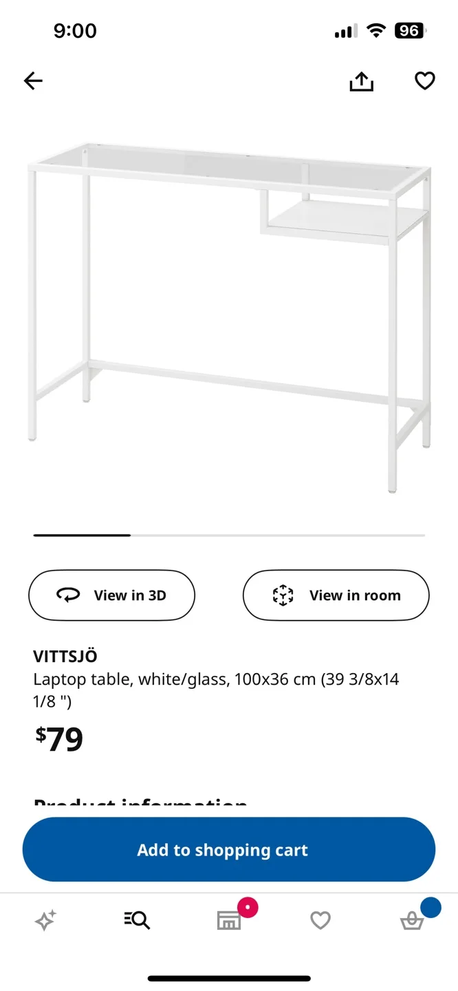 IKEA VITTSJÖ Laptop Table - White/Glass image indicator(3)